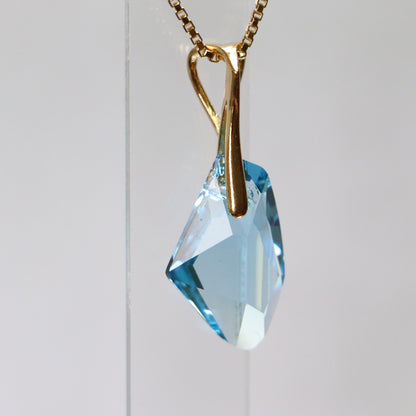 Pendentif, cristaux Swarovski, argent doré, bleu aquamarine, ALICIA