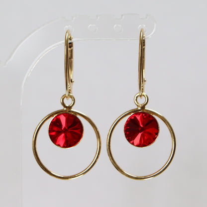 Boucles d'oreilles avec cristaux Swarovski, argent doré, rouge, JULI