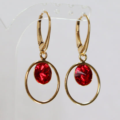 Boucles d'oreilles avec cristaux Swarovski, argent doré, rouge, JULI