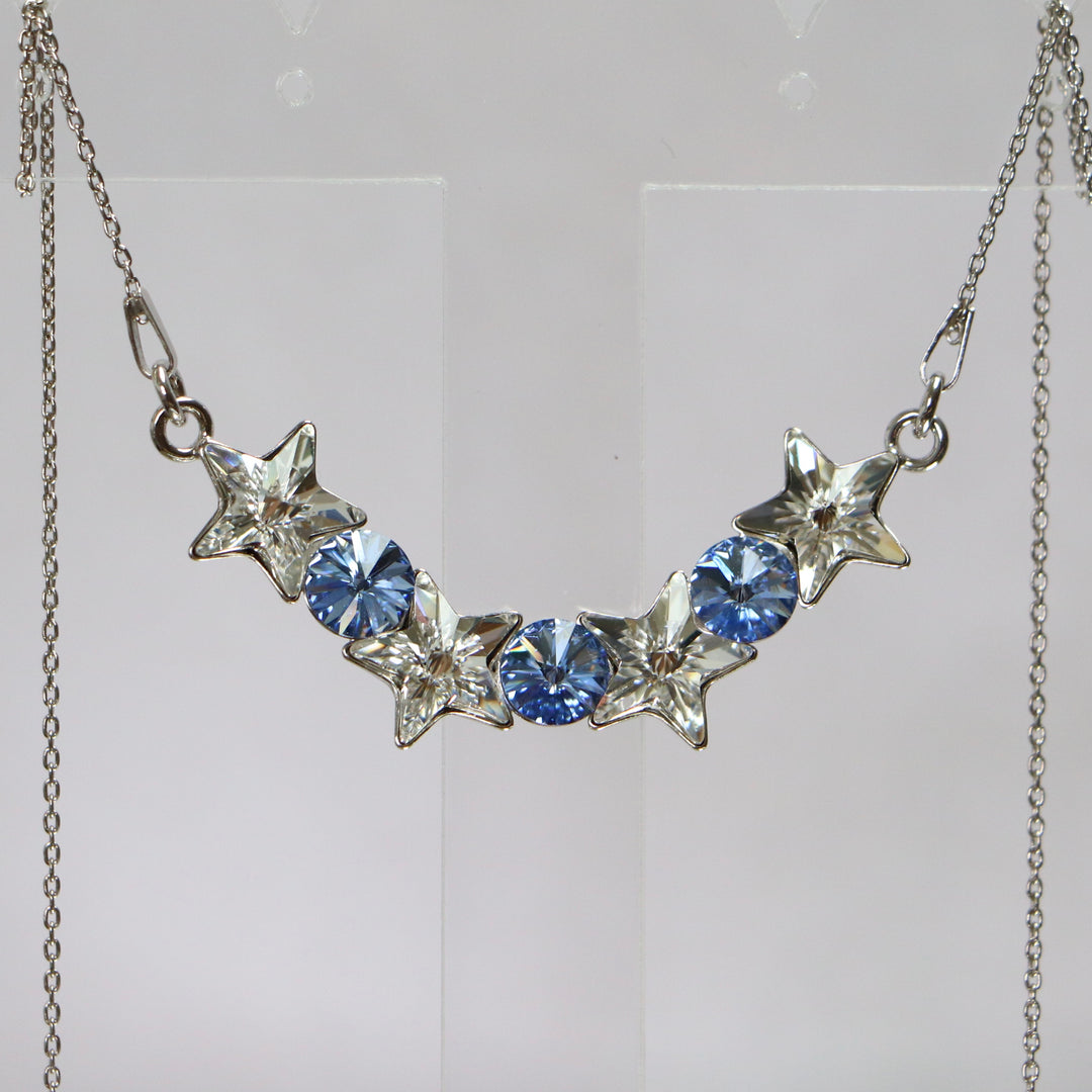 Collier avec cristaux Swarovski, collection SEVER, cristal/bleu, argent rhodié