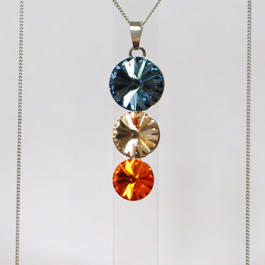 Pendentif avec cristaux Swarovski, orange/bleu, argent rhodié, TRIO