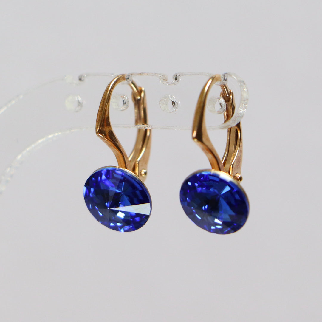 Boucles d'oreilles, dormeuse, cristaux Swarovski, argent doré, bleu, EMI