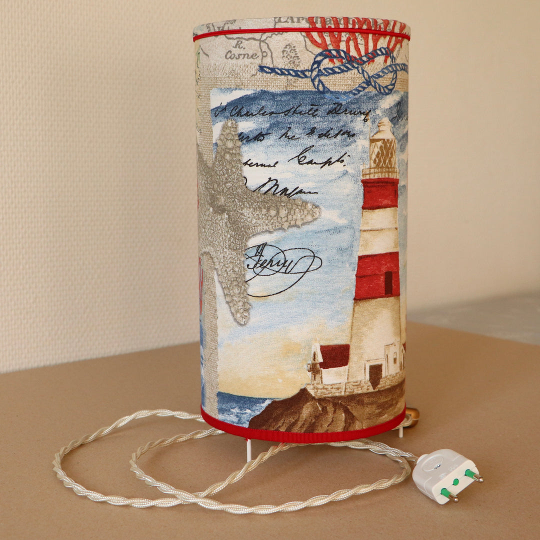 Abat-jour sur pieds (lampe), contrecollé en tissu, PHARE rouge