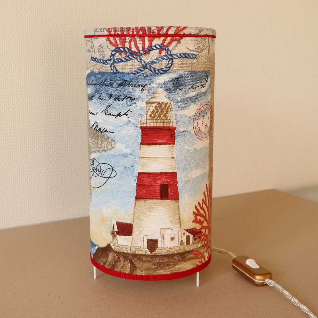 Abat-jour sur pieds (lampe), contrecollé en tissu, PHARE rouge