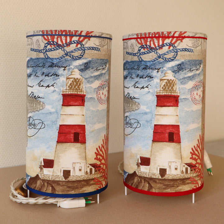 Abat-jour sur pieds (lampe), contrecollé en tissu, PHARE rouge