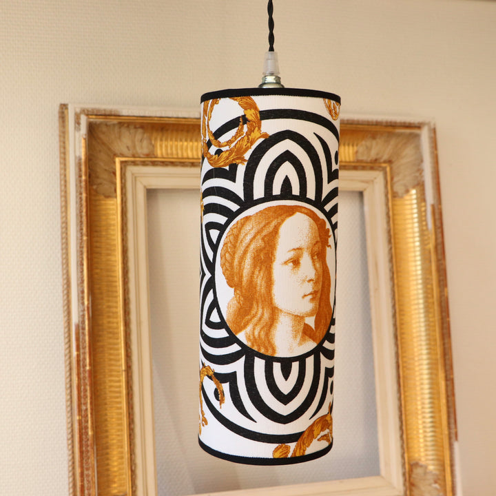 Portable lamp with a laminated lampshade in ANTIQUE fabric