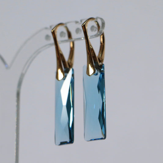 Boucles d'oreilles, cristaux Swarovski, argent doré, bleu aquamarine, NORA