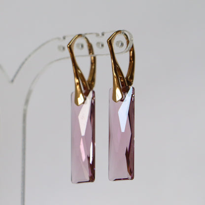 Earrings, Swarovski crystals, gold-plated silver, light mauve, NORA