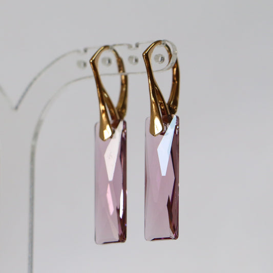 Boucles d'oreilles, cristaux Swarovski, argent doré, mauve clair, NORA