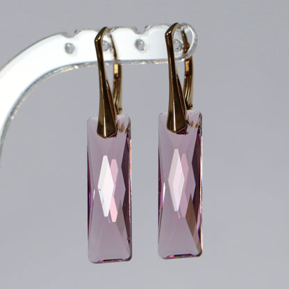 Boucles d'oreilles, cristaux Swarovski, argent doré, mauve clair, NORA