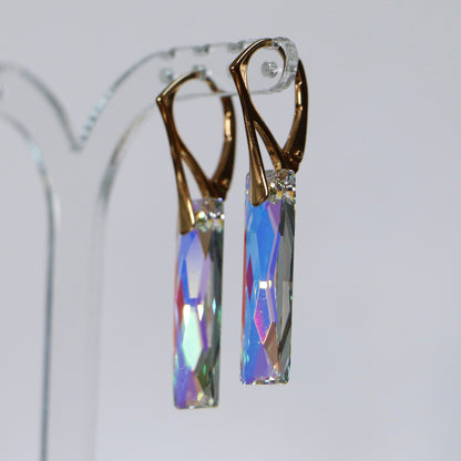 Boucles d'oreilles, cristaux Swarovski, argent doré, cristal AB, NORA