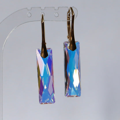 Earrings, Swarovski crystals, gold-plated silver, AB crystal, NORA