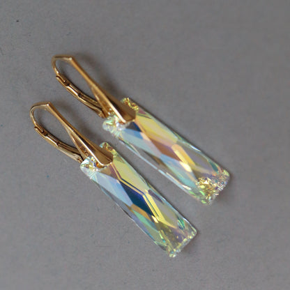 Earrings, Swarovski crystals, gold-plated silver, AB crystal, NORA