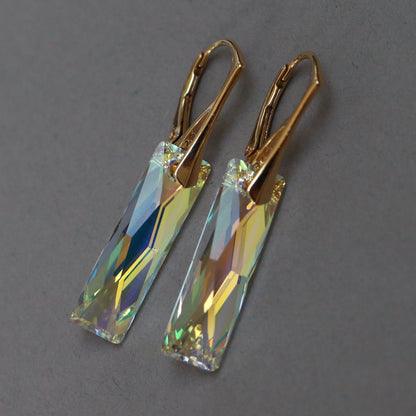 Boucles d'oreilles, cristaux Swarovski, argent doré, cristal AB, NORA