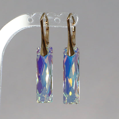 Boucles d'oreilles, cristaux Swarovski, argent doré, cristal AB, NORA