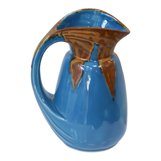 Blue art nouveau jug in flamed stoneware from Denbac