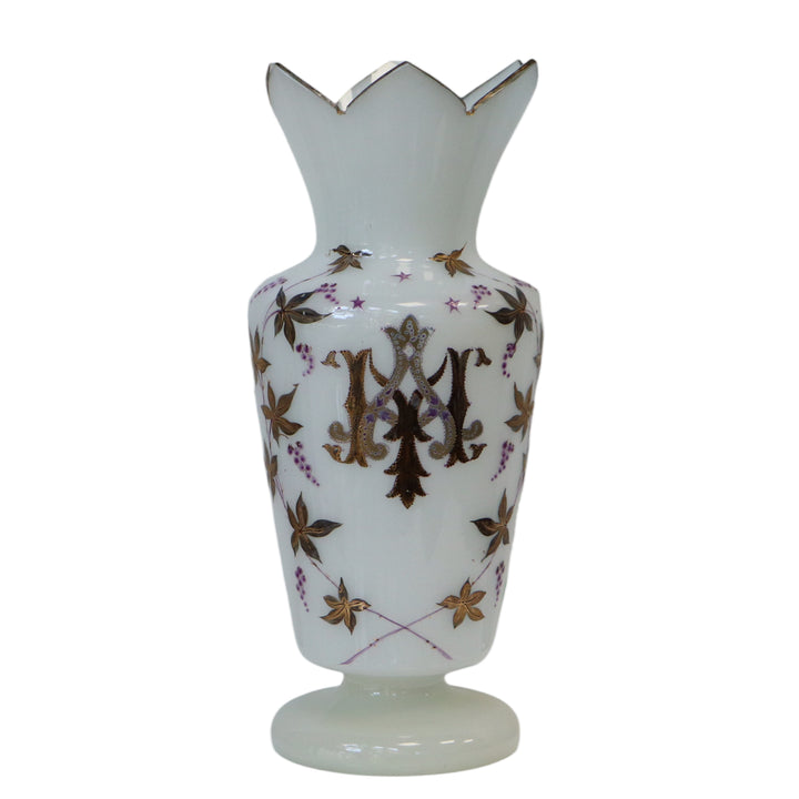 Religious vase with maria in white opaline XIX