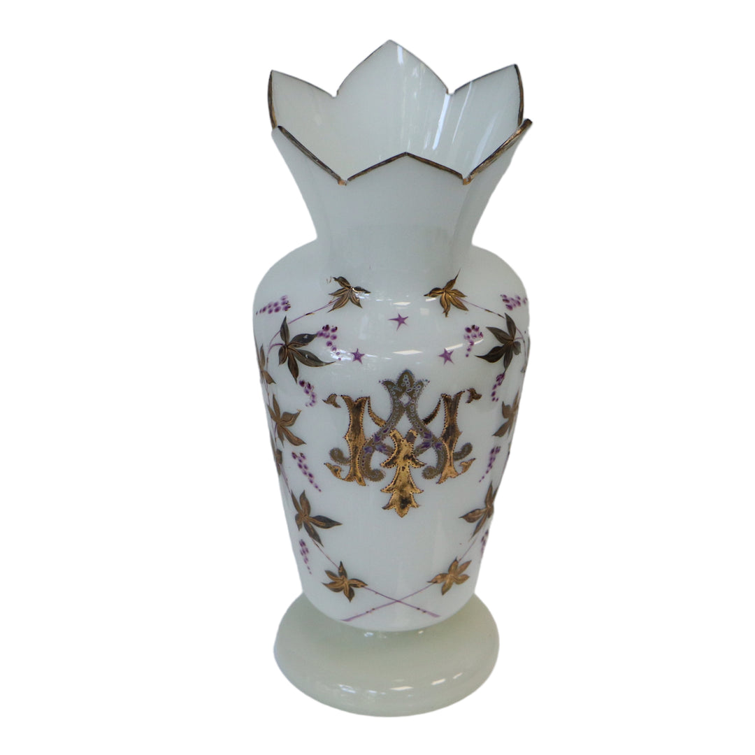 Religious vase with maria in white opaline XIX