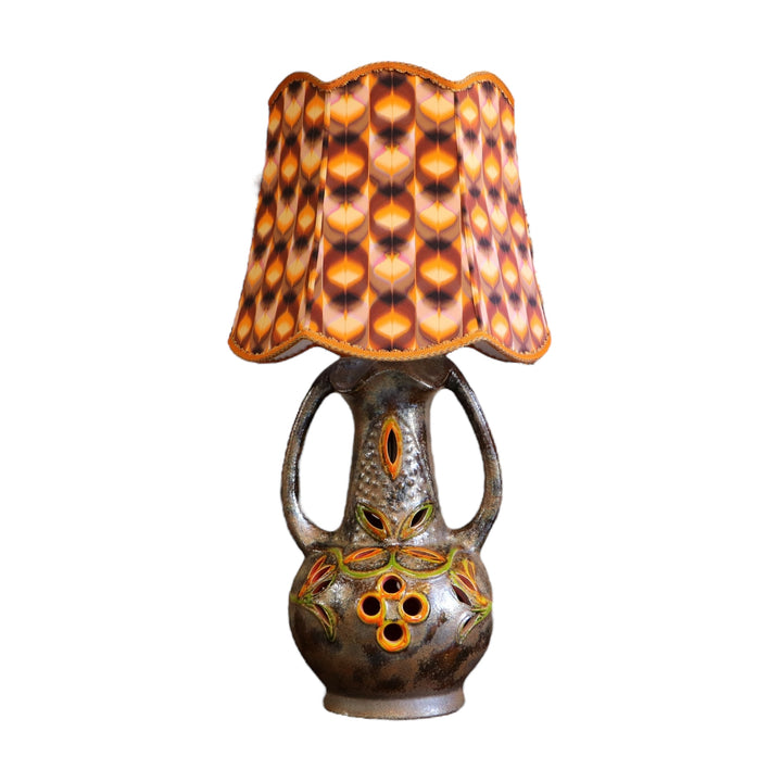 Lampe vintage Walter Gerhards – modèle 7055-50 – Fat Lava – West Germany, avec abat-jour en soie