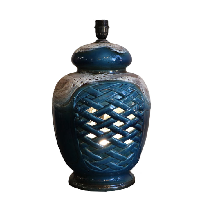 Lampe vintage - bleu – Fat Lava – West Germany, avec abat-jour en tissu d’éditeur