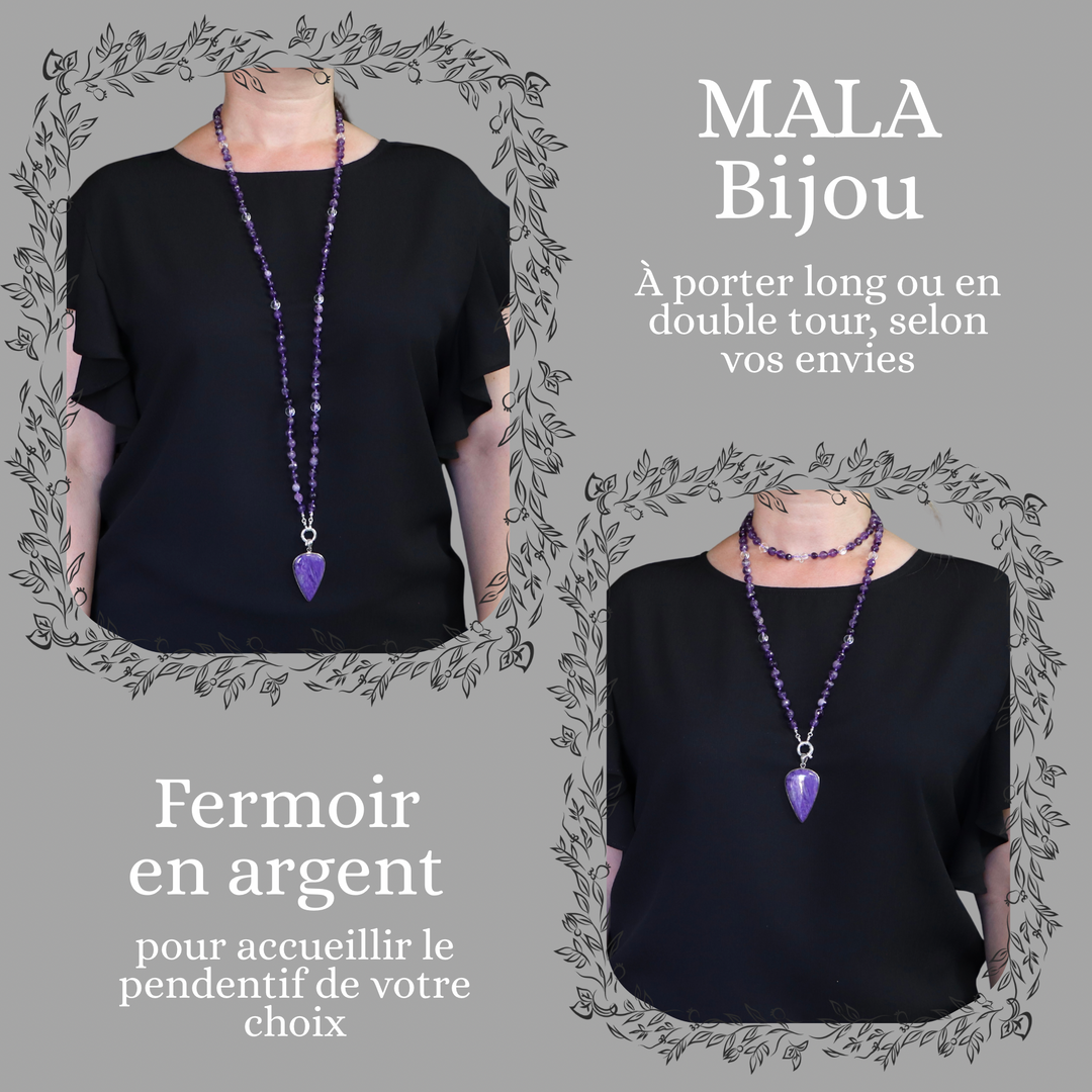 Collier MALA en améthyste et Pendentif en charoïte