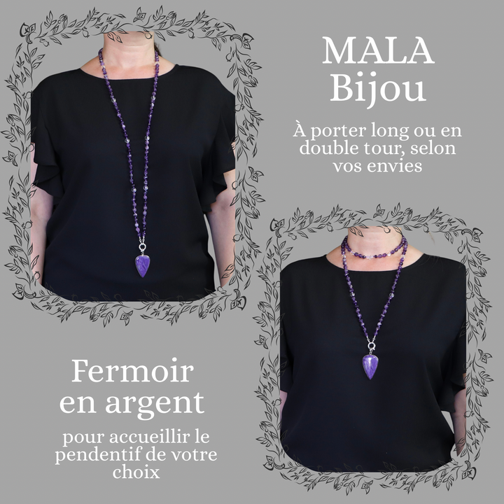 Collier MALA en améthyste et Pendentif en charoïte