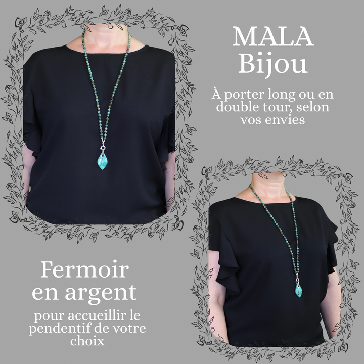 Collier MALA en jaspe ("turquoise africaine") et Pendentif en cuprite/chrysocolle