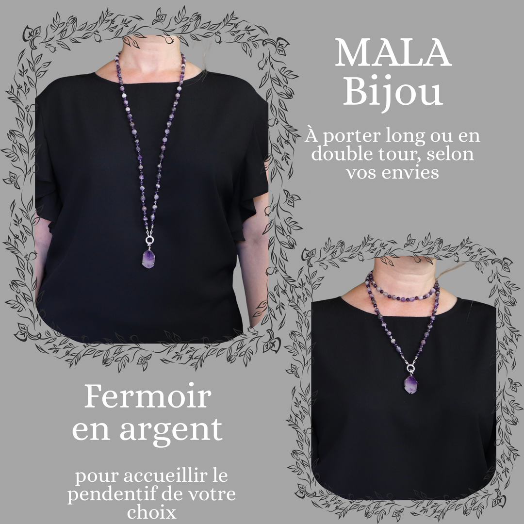Mala -Halskette in Amethyst und Anhänger in Amethyst