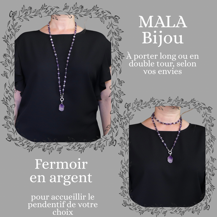 Mala -Halskette in Amethyst und Anhänger in Amethyst