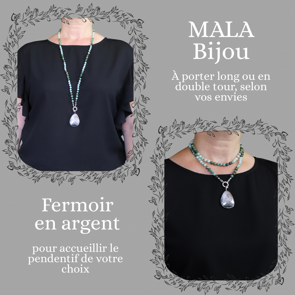 Collier MALA en amazonite et Pendentif en agate dendritique