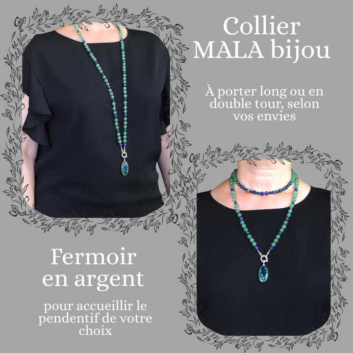 Collier MALA (aventurine verte, lapis lazuli, malachite) et Pendentif en azurite malachite