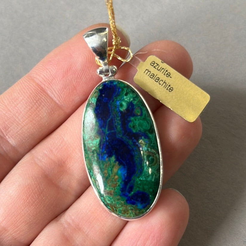 Collier MALA (aventurine verte, lapis lazuli, malachite) et Pendentif en azurite malachite