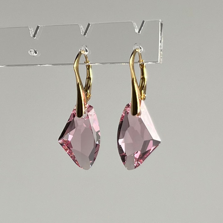 Boucles d'oreilles, cristaux Swarovski, argent doré, rose clair, ALICIA