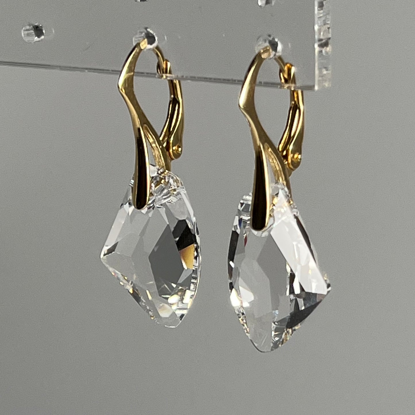Boucles d'oreilles, cristaux Swarovski, argent doré, cristal, ALICIA