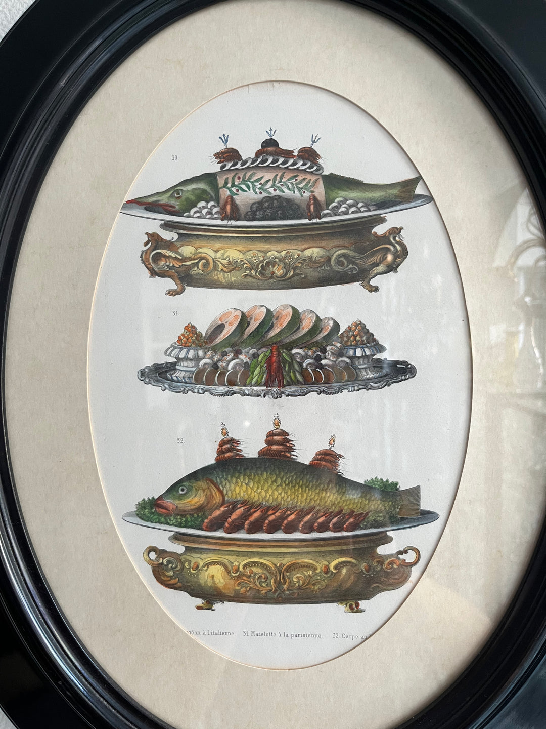 Set of three Urban Cuisine Dubois 19th century kitchen prints, frames with glass, Napoleon III