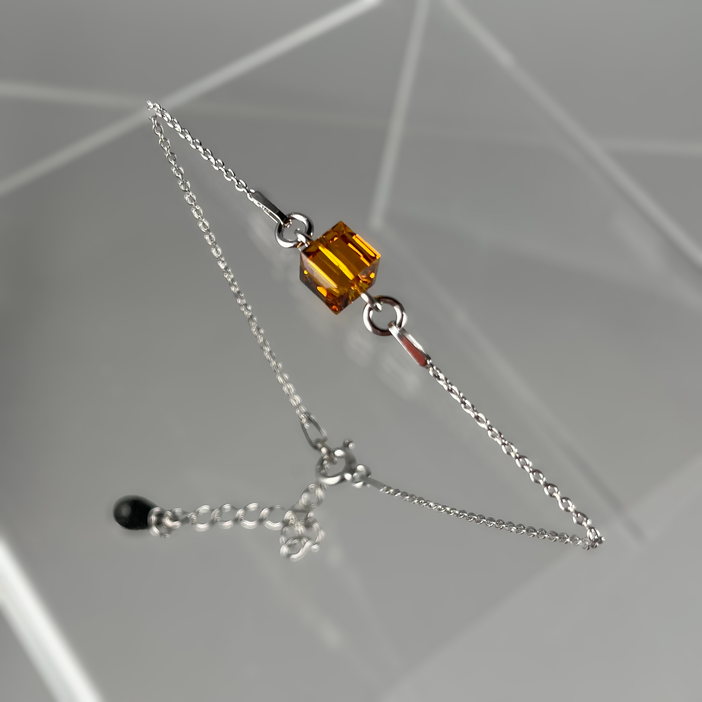 Bracelet with Swarovski crystals, Mandarin color, rhodium-plated silver, SQUARE