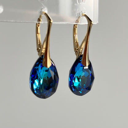 Boucles d'oreilles avec cristaux Swarovski, argent doré, bleu Bermuda, KATE