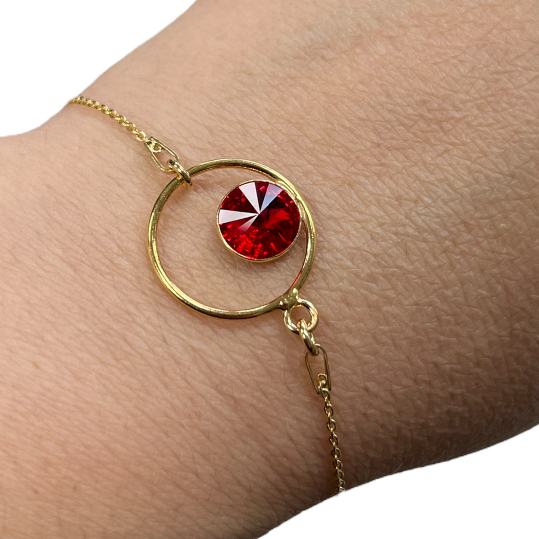 Bracelet avec cristaux Swarovski, argent doré, rouge, JULI