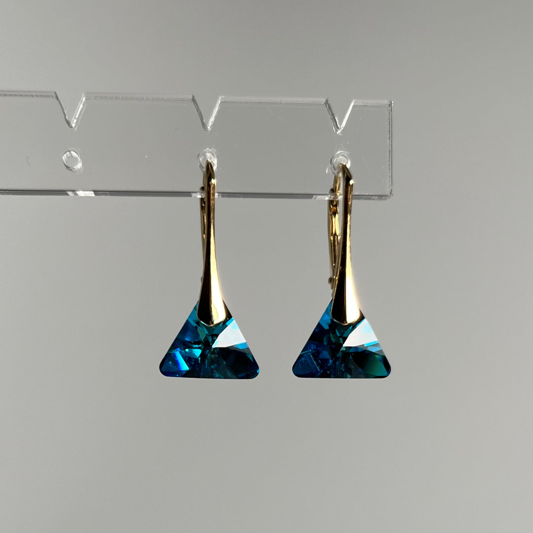 Boucles d'oreilles avec cristaux Swarovski, argent doré, bleu, BERMUDES