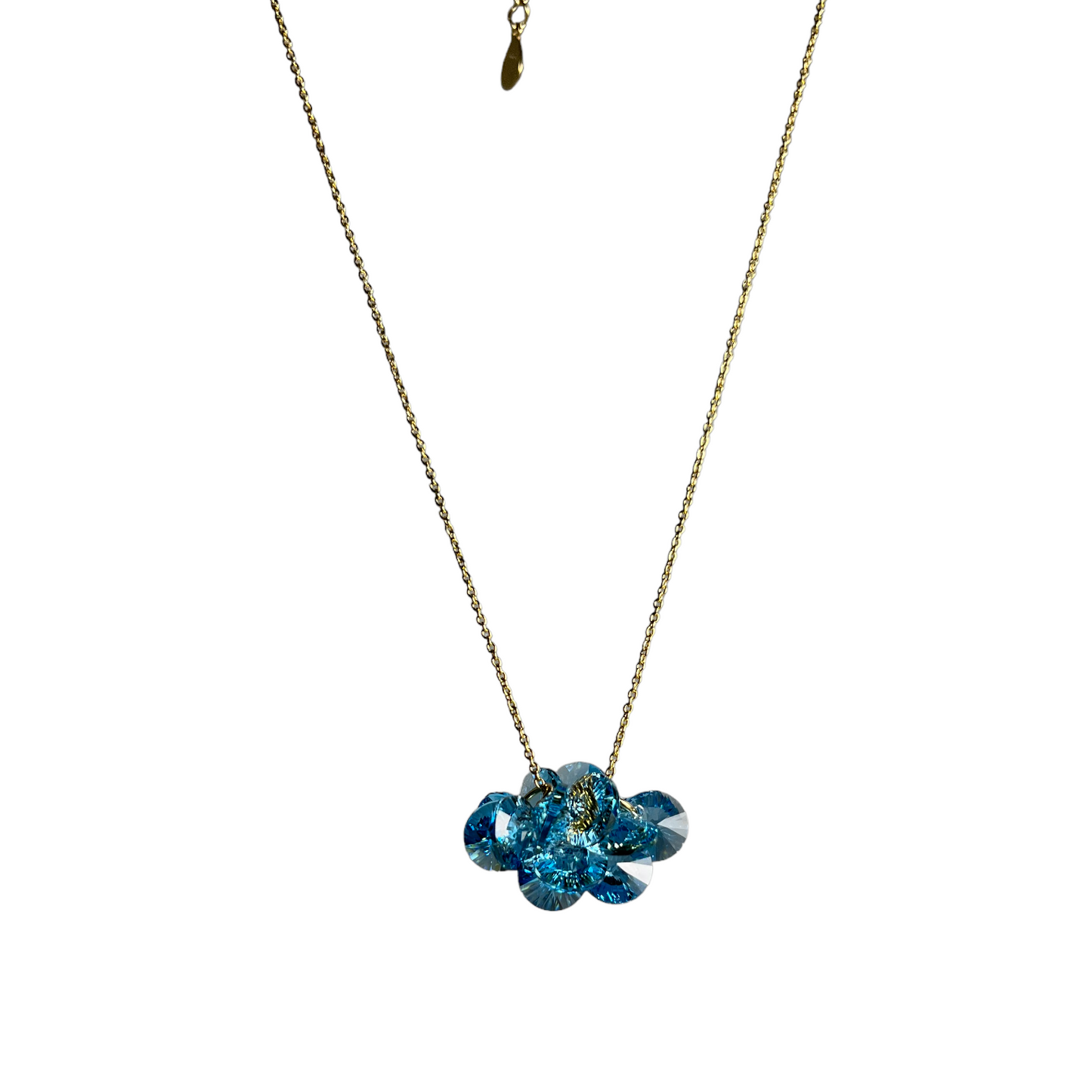 Collier avec cristaux Swarovski, bleu aquamarine, 202, argent doré, MARGOT