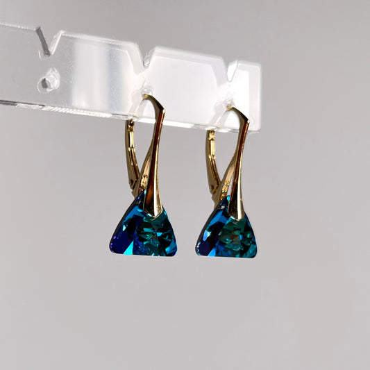 Boucles d'oreilles avec cristaux Swarovski, argent doré, bleu, BERMUDES