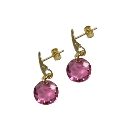 Earrings, Swarovski crystals, gold-plated silver, pink, BONBON