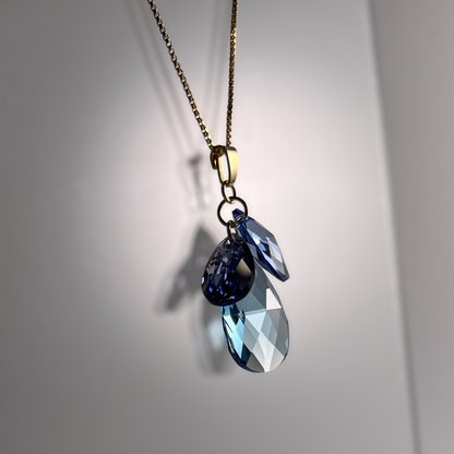 Boucles d'oreilles avec cristaux Swarovski, argent doré, bleu aquamarine, FLEUR