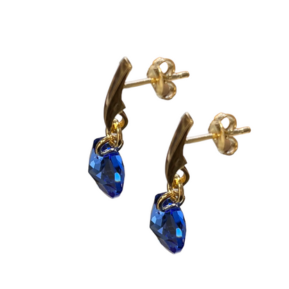 Boucles d'oreilles, cristaux Swarovski, argent doré, bleu, BONBON