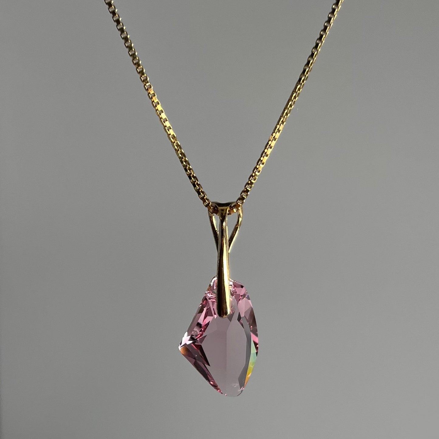 Pendant, Swarovski crystals, gold-plated silver, light pink, ALICIA