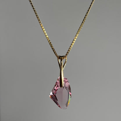 Pendant, Swarovski crystals, gold-plated silver, light pink, ALICIA