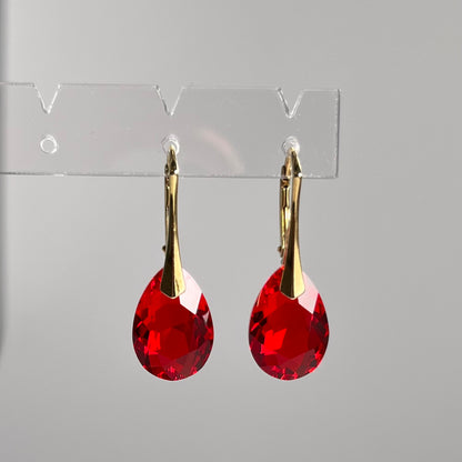 Boucles d'oreilles avec cristaux Swarovski, argent doré, rouge, KATE