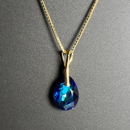 Pendentif avec cristaux Swarovski, argent doré, bleu Bermuda, KATE