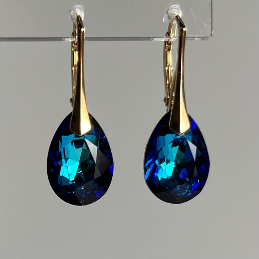 Earrings with Swarovski crystals, gold-plated silver, Bermuda blue, KATE