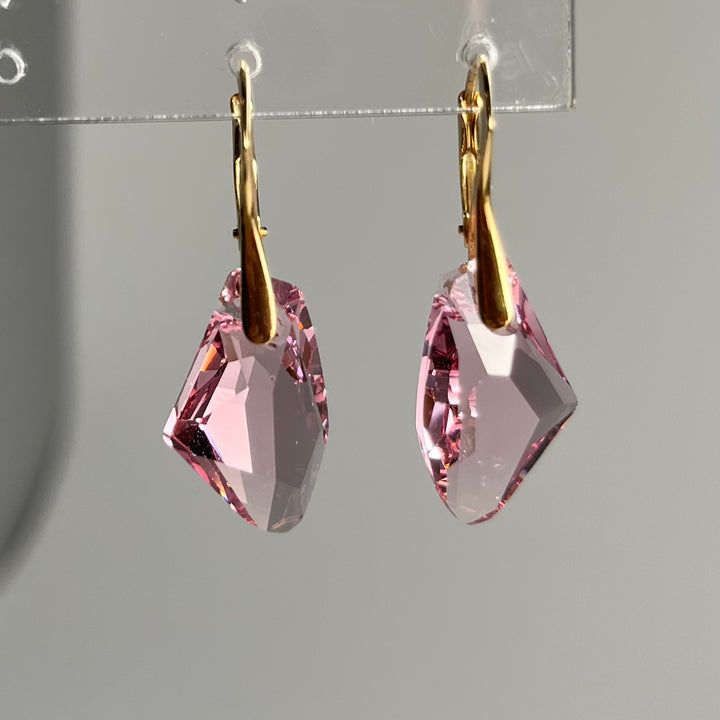 Boucles d'oreilles, cristaux Swarovski, argent doré, rose clair, ALICIA